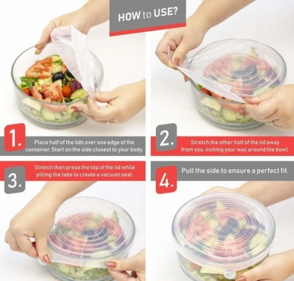 6Pcs Silicone Stretch Preserve Pot Bowl Fruit Lid for Fridge Microwave Food Container Cover - Pnk